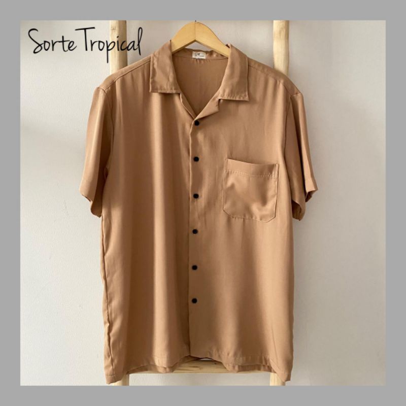 Kemeja Polos Casual Hawaiian Shirt Latte