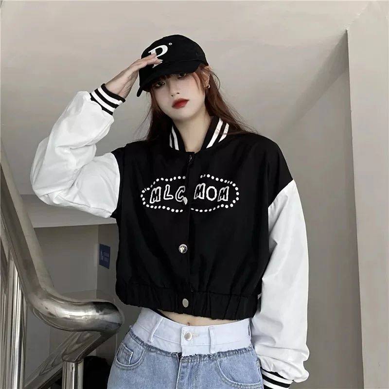 MLC MOM crop basball Sweater Kancing Oversize | Jacket Wanita Gaya Korean Cassual Fashion Terbaru