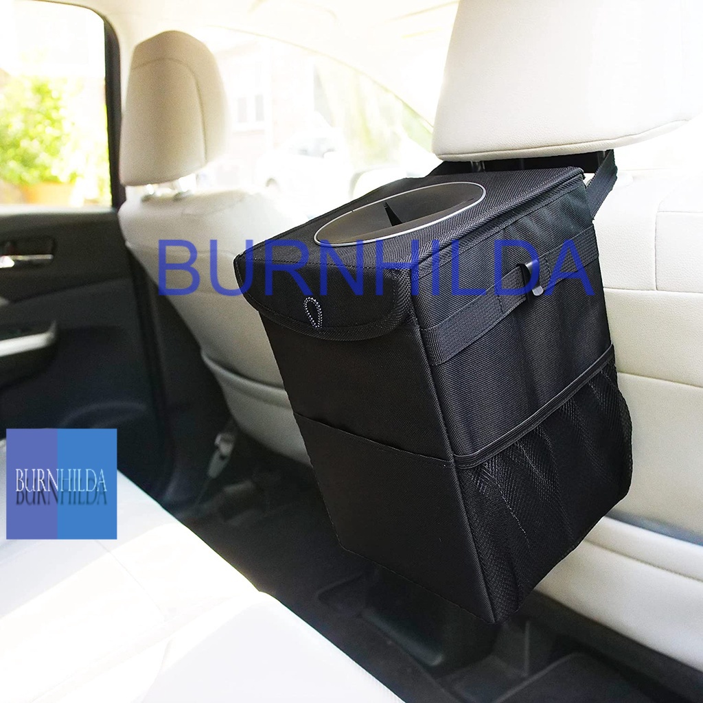 Tempat Sampah Mobil Hanging Garbage Can Trash Bin | Foldable Trash Bag for Car with Storage Pockets | Waterproof Auto Litter Bag | Multifunctional and Collapsible Car Garbage Bag