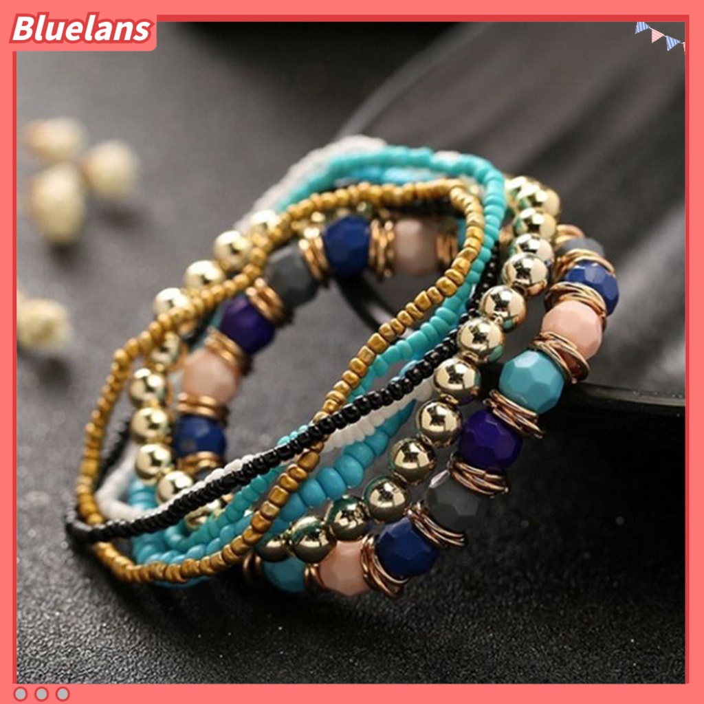 Bluelans 7Pcs Women Boho Bohemian Mix Style Multilayer Elastic Beaded Bracelets Party