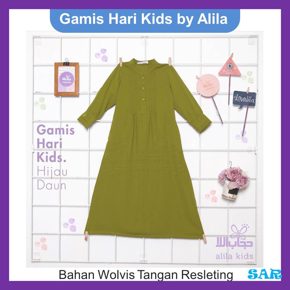 Gamis Hari Kids Polos Syari Satu Warna Bahan Wolfis Tangan Resleting by Alila Kids