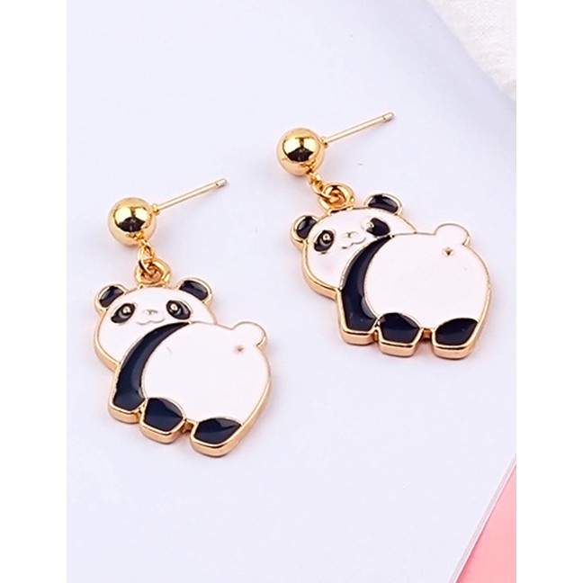 LRC Anting Tusuk Fashion White+balck Panda Shape Decorated Earrings F12734