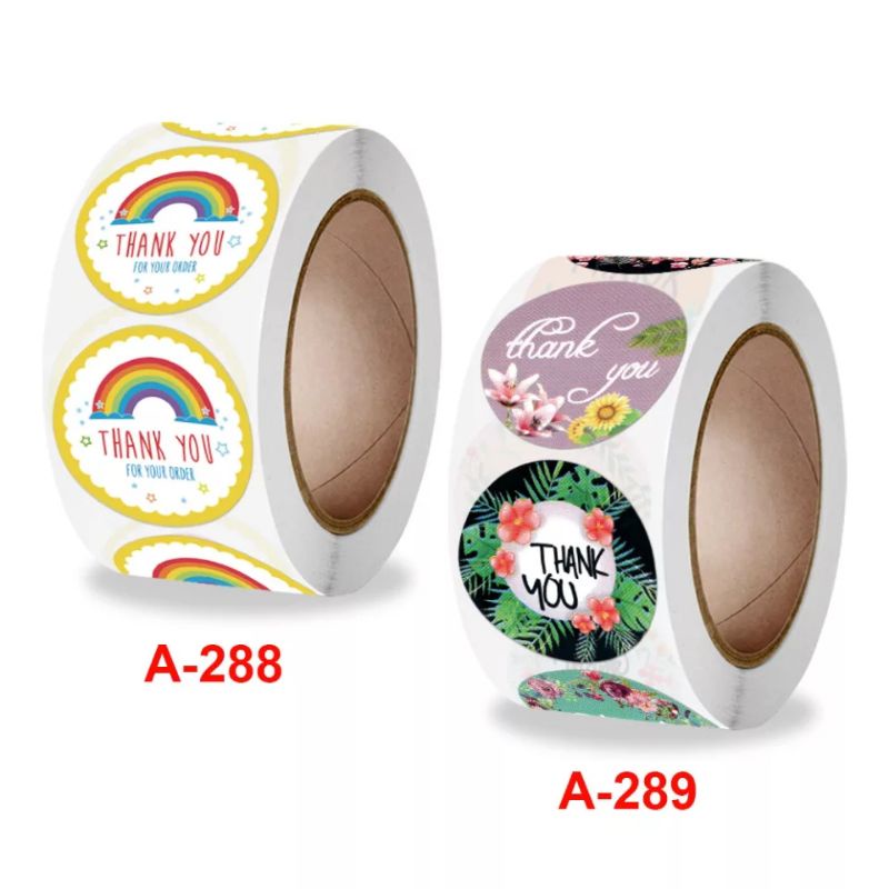 

500 PCS / ROLL Stiker Thank you dekorasi anak ampop pelangi bunga