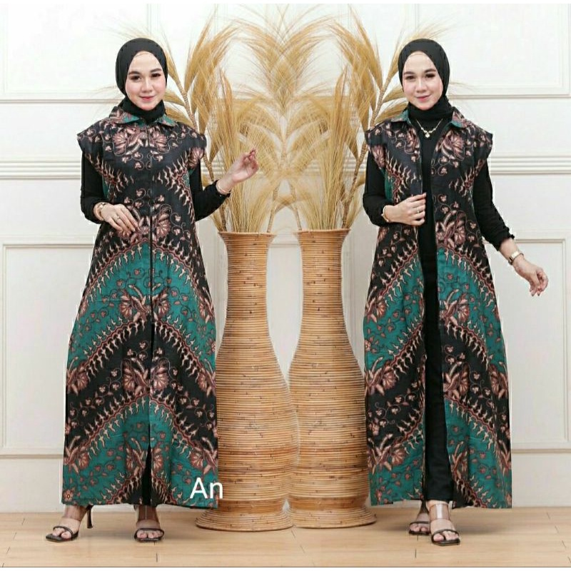 LONG CARDY PLISKET BATIK OUTER  WANITA BATIK TANPA LENGAN BAJU KANTOR WANITA