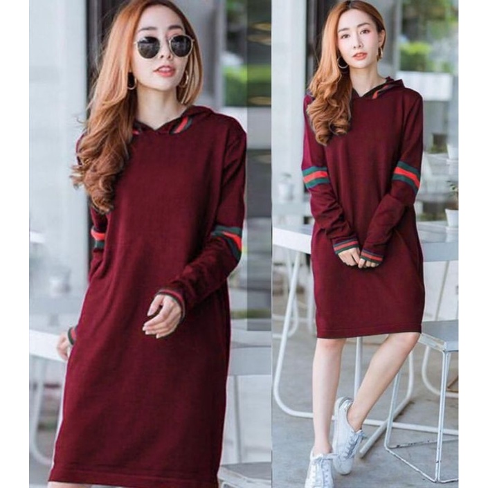 Dress Tunik wanita-Dress HOODIE Perempuan kekinian-Dress Casual Bahan Babytery