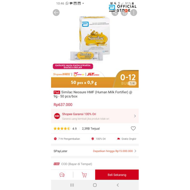 SIMILAC HUMAN MILK FORTIFIER (HMF) SUPLEMEN BAYI PREMATUR DAN BBLR