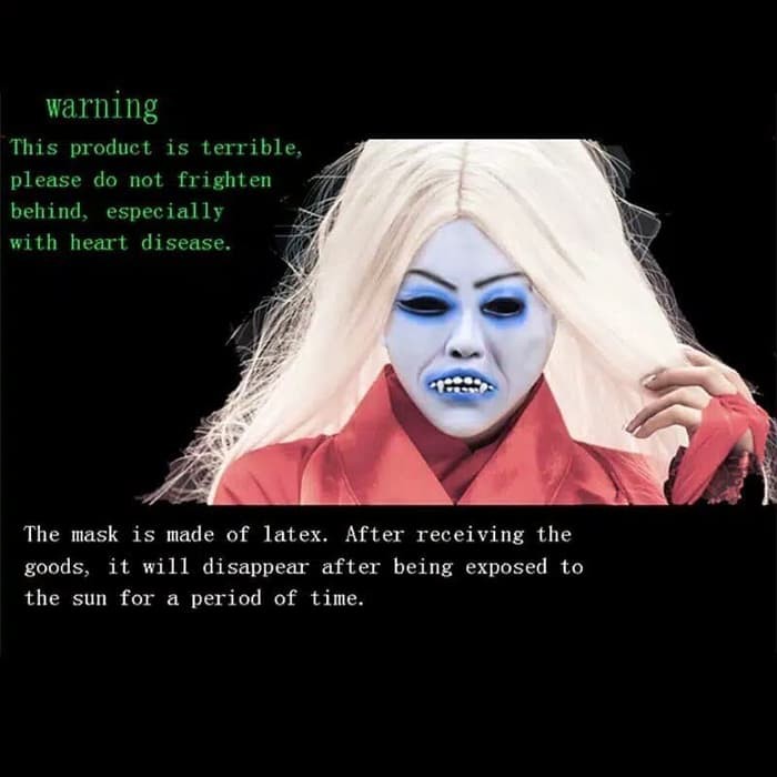 Topeng Full Hantu Rambut Putih Mata Biru Dracula Vampire Seram Latex