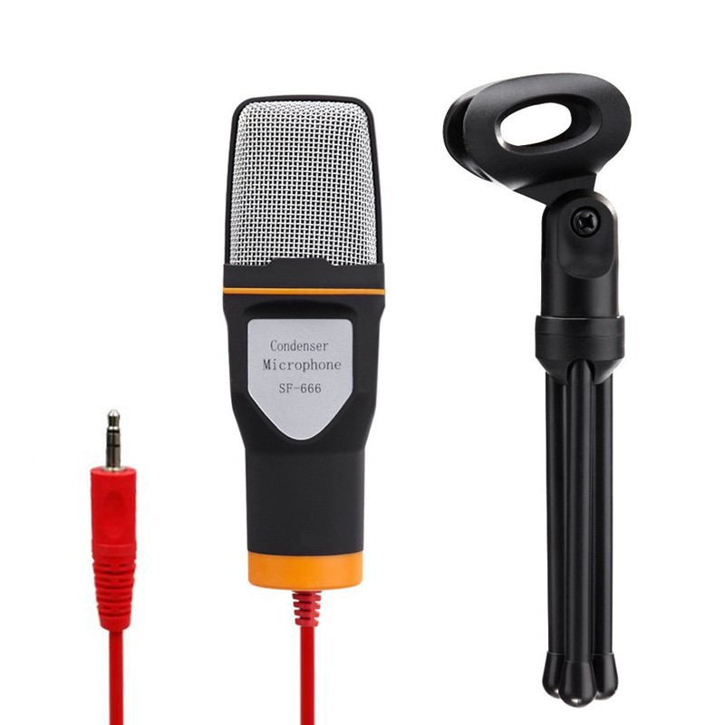 Microphone condenser m-tech wired 3.5mm live recorder with tripod stand mic podcast cm-100 cm100