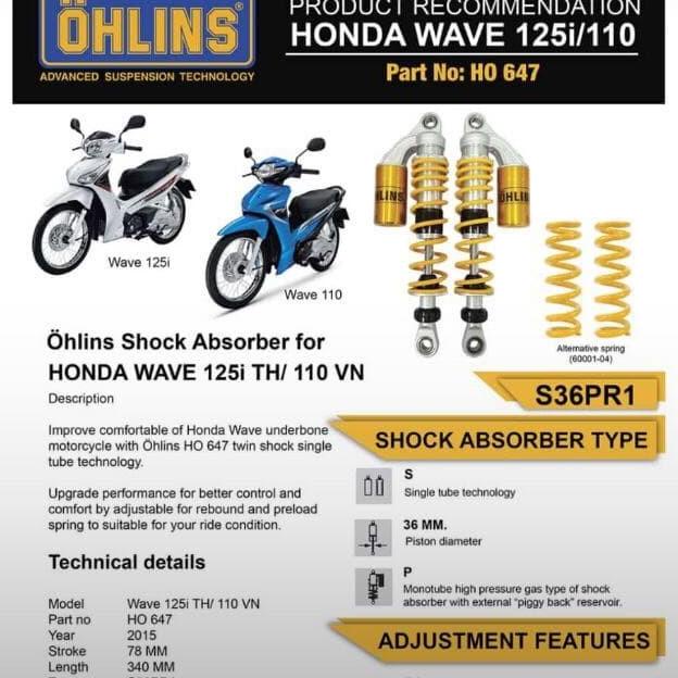 Shock Ohlins Belakang Ho 647 Honda Wave 125I/110 Original By Ohlins