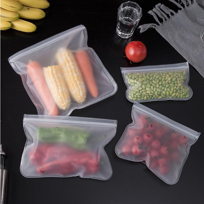 Reusable Silicone Food Bag Kantong Penyimpanan Makanan Kedap Udara Zipper Pouch - HW017