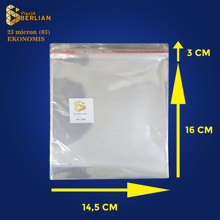 

14,5 x 16 cm Plastik OPP EKONOMIS 23micron (100 lbr) (lem/seal)
