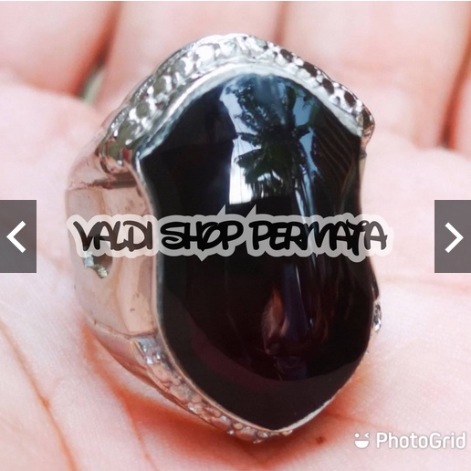 Cincin Batu Akik Natural Yaman Wulung Merah Ring Terompah Kristal