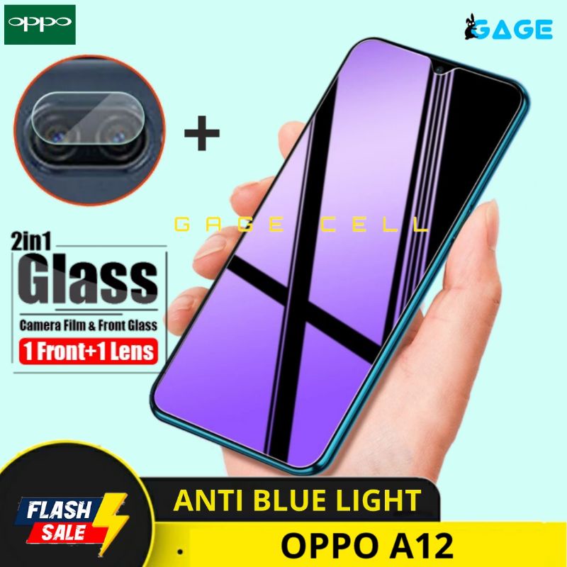 2in1 TEMPERED GLASS ANTI TG BLUE LIGHT FULL LAYAR KAMERA OPPO A12 SCREEN PROTECTOR