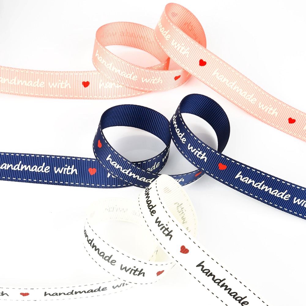 Pita 5yard Warna Putih/Pink/Navy &quot;Hand made&quot; Motif Huruf Pita Grosgrain Untuk Pernikahan Bahan Handmade DIY