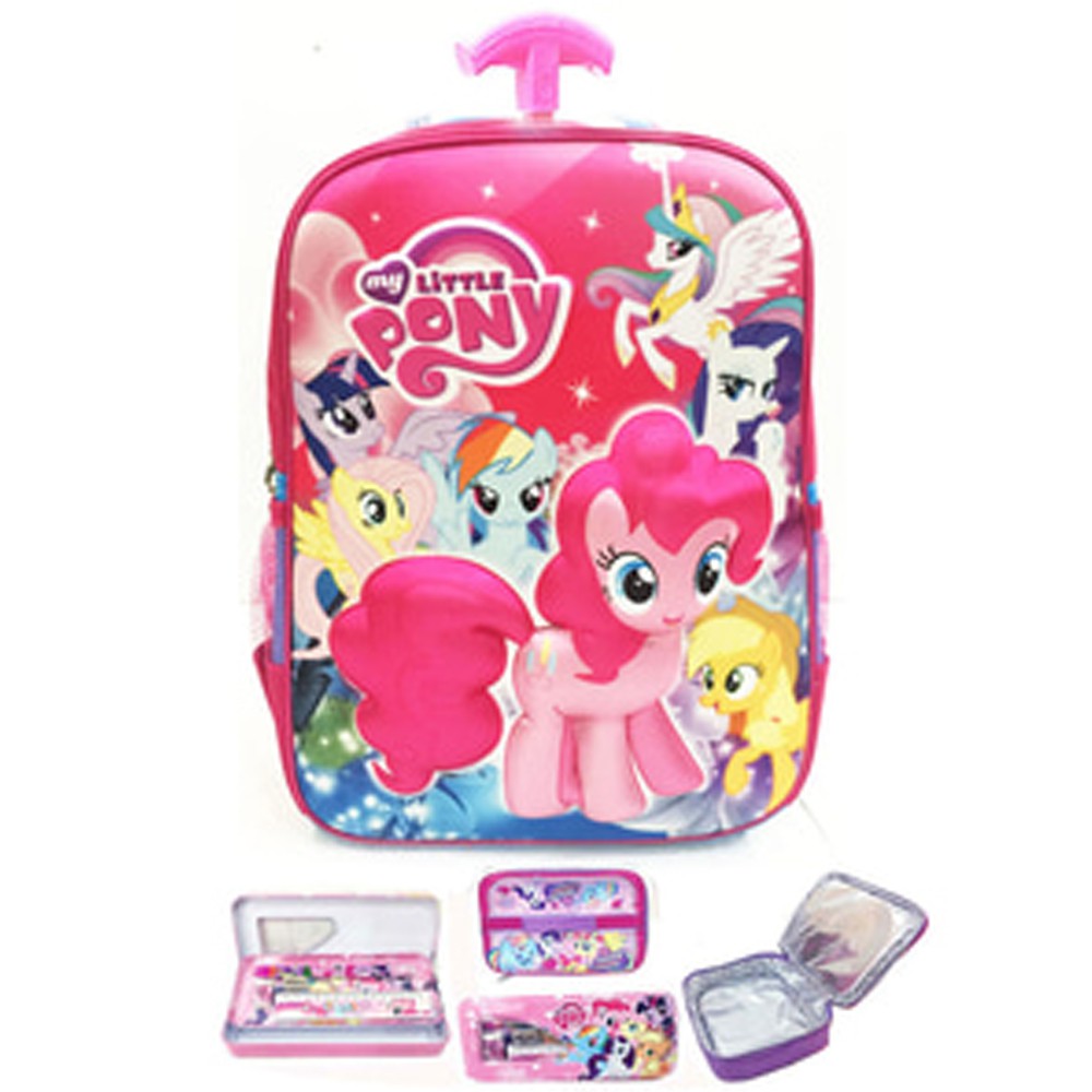 Tas Troley Sekolah Anak SD kuda pony pinke pie 3D Timbul Hard Cover LBKP