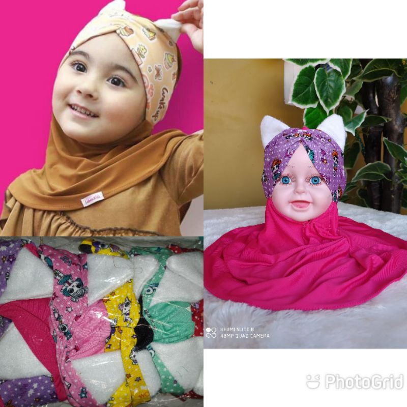 Hijab anak Khimar Syiria bunga Syiria kombinasi rempel mahkota
