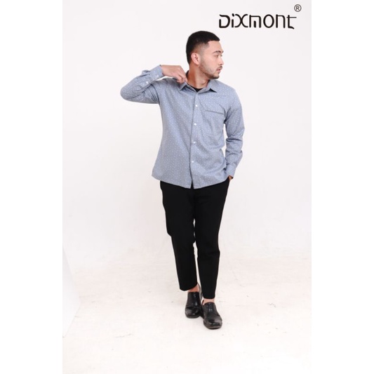 Dixmont Kemeja Pria Basic Formal Motif Lengan Panjang Hem ML00421