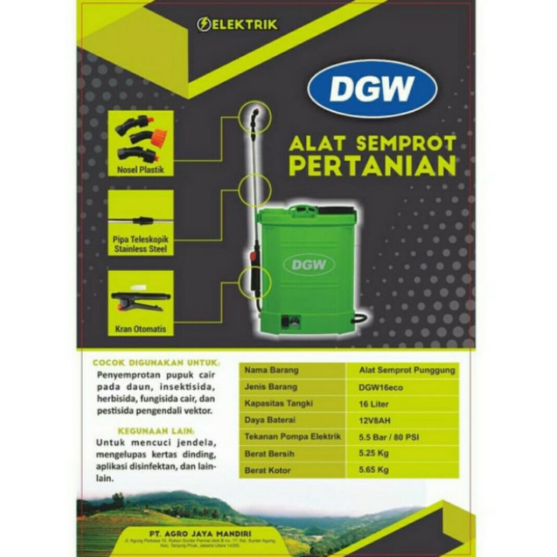 Sprayer/Tanki/alat semprot elektrik merk DGW 16 liter