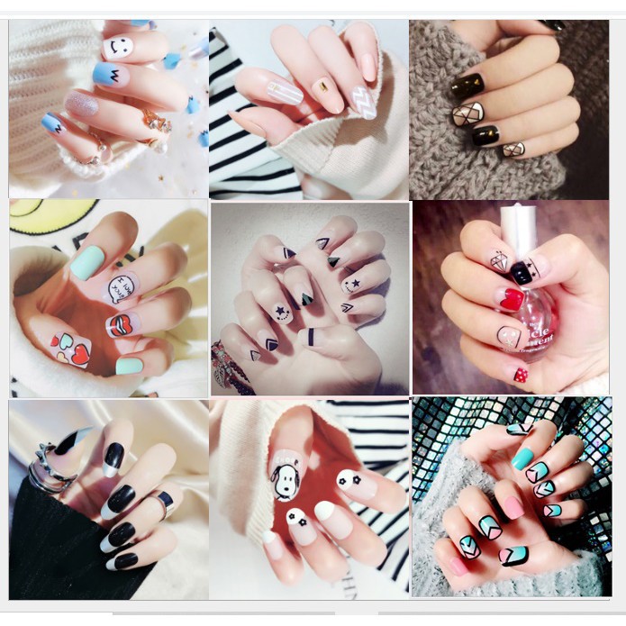 Nail art - 24 Pcs kuku palsu Model Hitam Abstrak + lem