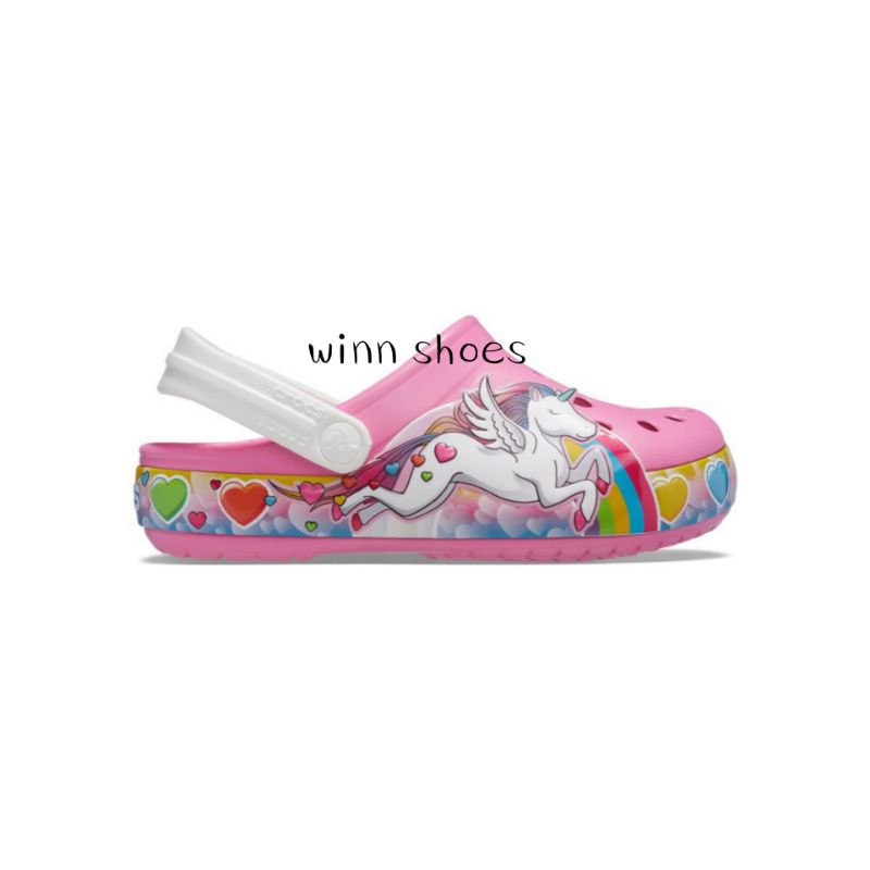 Crocs Fun Lab Kids Unicorn Pelangi Sandal Anak Perempuan Cewe Karet Kekinian Sendal Slop Baim Kuda