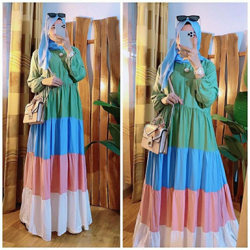 Thalia Maxy, GAMIS/MAXI DRESS WANITA MUSLIM CANTIK FIT XL BAHAN KATUN RAYON IMPORT LD104 ZIPPER BUSUI