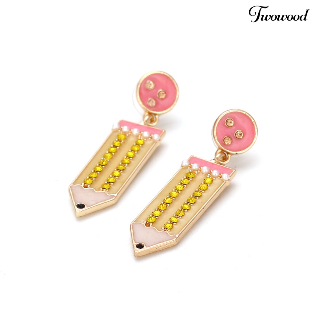 1 Pasang Anting Stud Mutiara Berlian Imitasi Bentuk Pensil Untuk Kencan