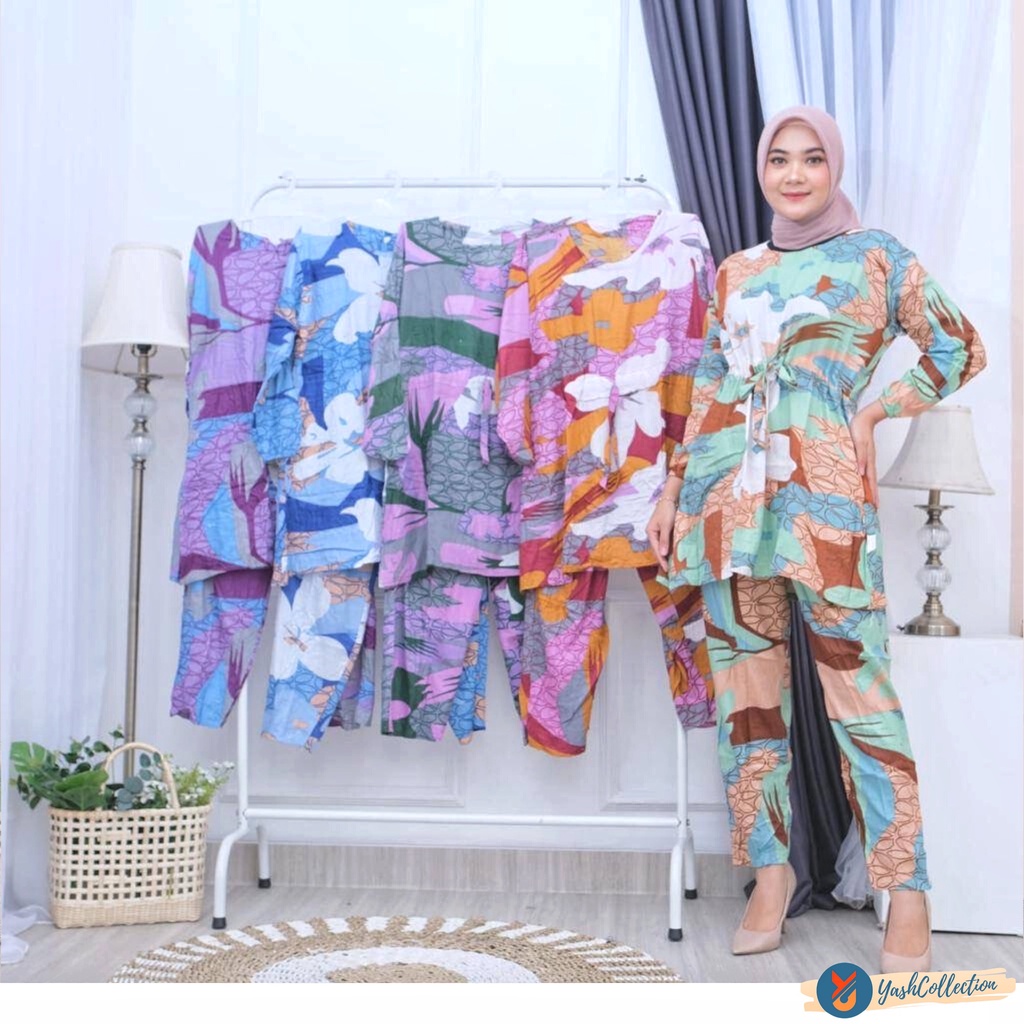 YashCollection Setelan Piyama Rayon Setelan Tunik  Serut Celana Panjang