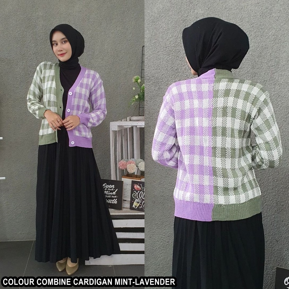 NOUSKA - COLOUR COMBINE Cardigan Rajut Korea Kotak Outer Kekinian Korean Style