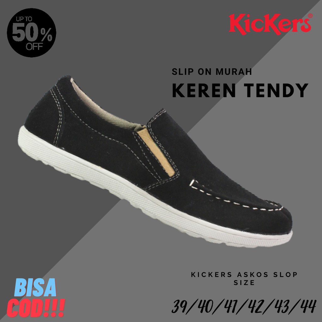 COD Sepatu Selop Pria Kickers Askos Hitam Suede Slop Formal Kasual Kerja Sepatu Slip On Santai Cowok