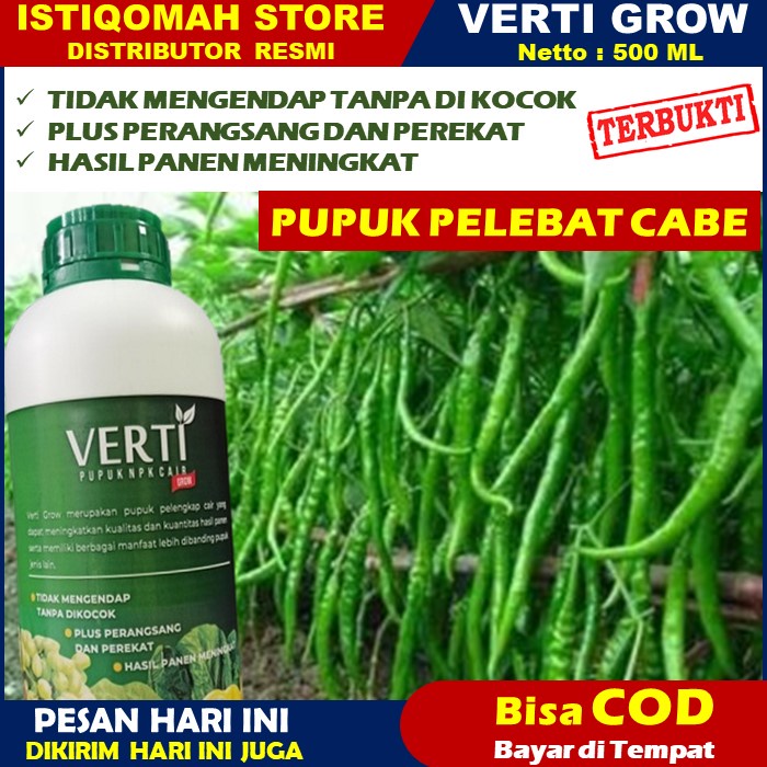 VERTI GROW 500ml - Pupuk Pelebat Cabe Rawit - Pupuk Pelebat Buah Cabe Dan Anti Rontok - Pupuk Pelebat Bunga Cabe - Pupuk Pelebat Daun Cabe - Pupuk Pelebat Buah Pada Cabe - Pupuk Cair Pelebat Buah Cabe - Pupuk Organik Pelebat Buah Cabe Paling Ampuh Murah