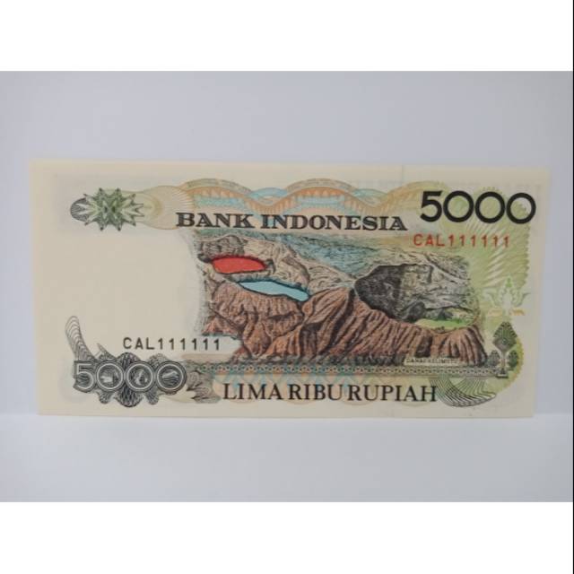 Uang kuno 5000 rupiah emisi 1992 nomo seri cantik 111111