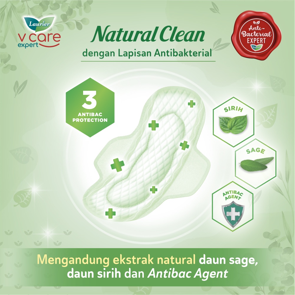 Laurier Natural Clean Pantyliner Daun Sirih Anti Bakteri - Bersih Alami Cegah Bau Isi 40 Buah Twin Pack