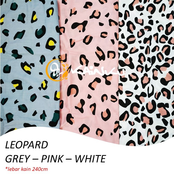 KAINKU - Kain Meteran Katun Lokal CVC &quot;LEOPARD ABU PINK WHITE&quot; (harga 1 meter)