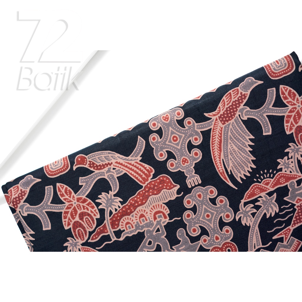 KAIN BATIK PREMIUM Bahan Katun Motif Burung Adat Warna Hitam Coklat 721178 Cap 72 Jarik Jarit Samping Kebat Panjang Batik Katun Modern Premium Bahan Seragam Batik Pernikahan Kantor Keluarga Murah Kamen Jadi Batik Bali Lembaran