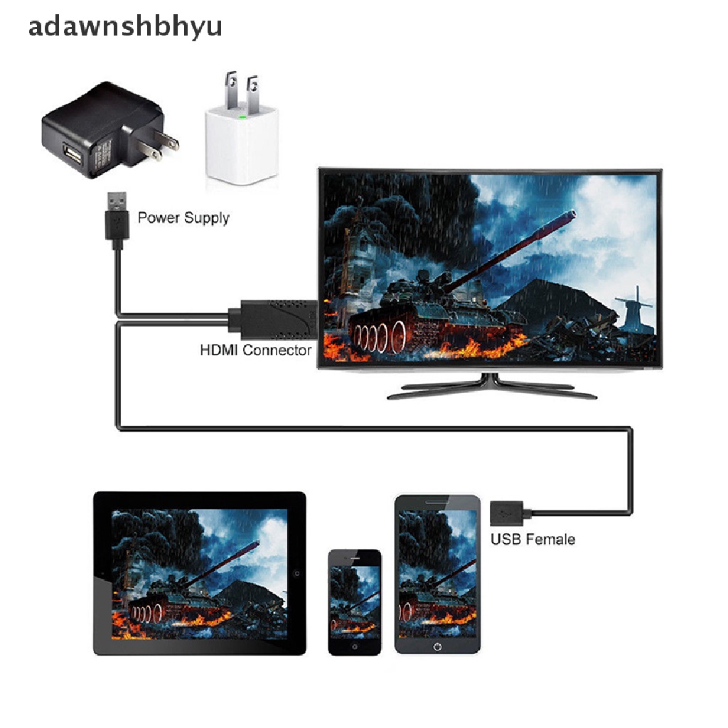 Kabel Adapter HDTV Female to HDMI Male adawnshbhyu 2in1 USB Untuk IOS 8.0 &amp; Hp Android