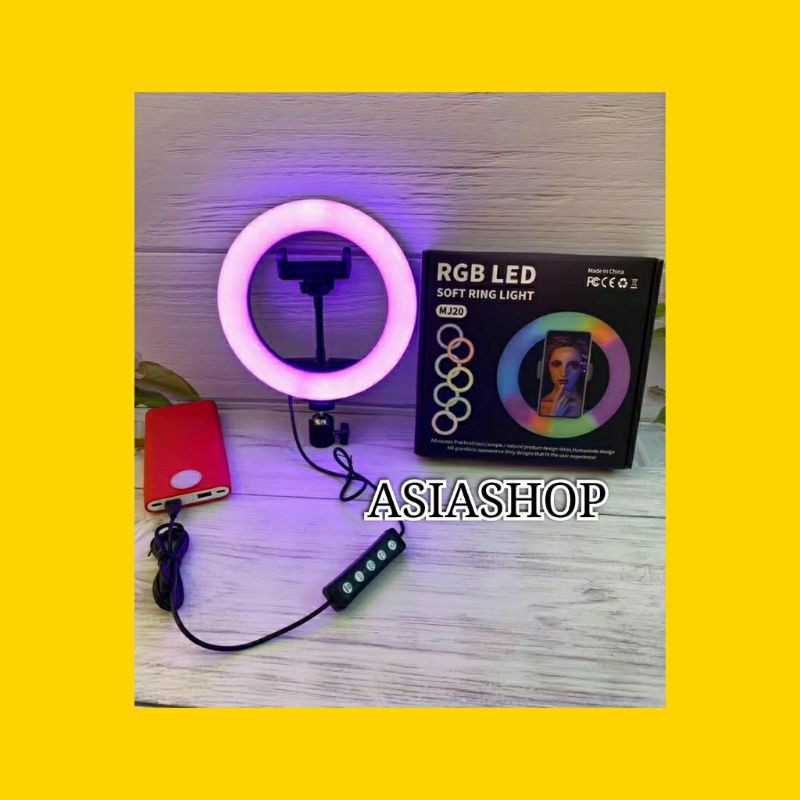 Ring light Led Mj20 20cm 8 Inci Lampu Cincin Led Rgb Dengan Jepit Ponsel Video Kecantikan