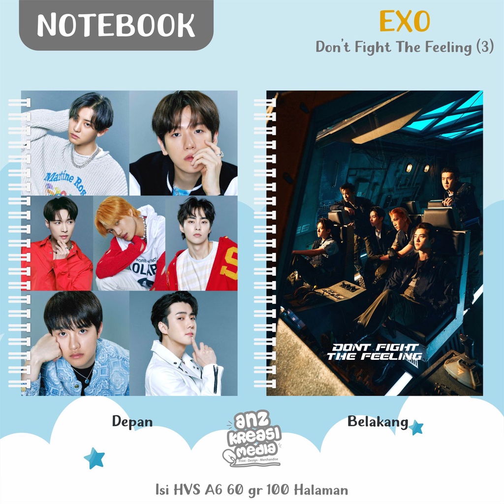 NOTEBOOK A6 BUKU TULIS SPIRAL - EXO DON'T FIGHT THE FEELING - MERCHANDISE KPOP MURAH UNOFFICIAL