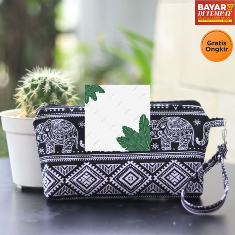 Promo Dompet Pouch Wanita Kanvas Black Ellie Keren