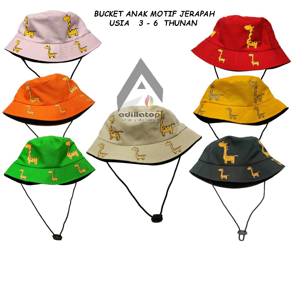 BUCKET HAT ANAK MOTIF JERAPAH USIA 1 - 6 TAHUNAN BAHAN ORIGINAL