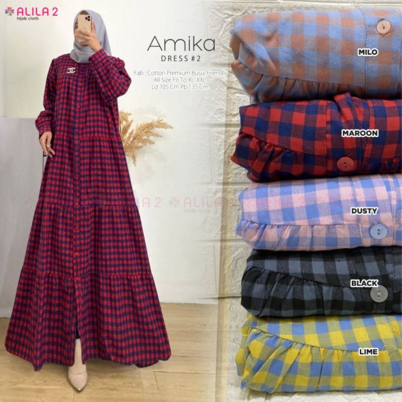 AMIKA gamis katun kotak kotak ld 105 busui friendly by Alila