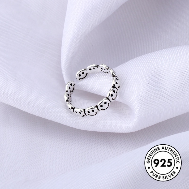 Cincin Sterling Silver 925 Motif Smiley Face Gaya Hip Hop Untuk Pasangan