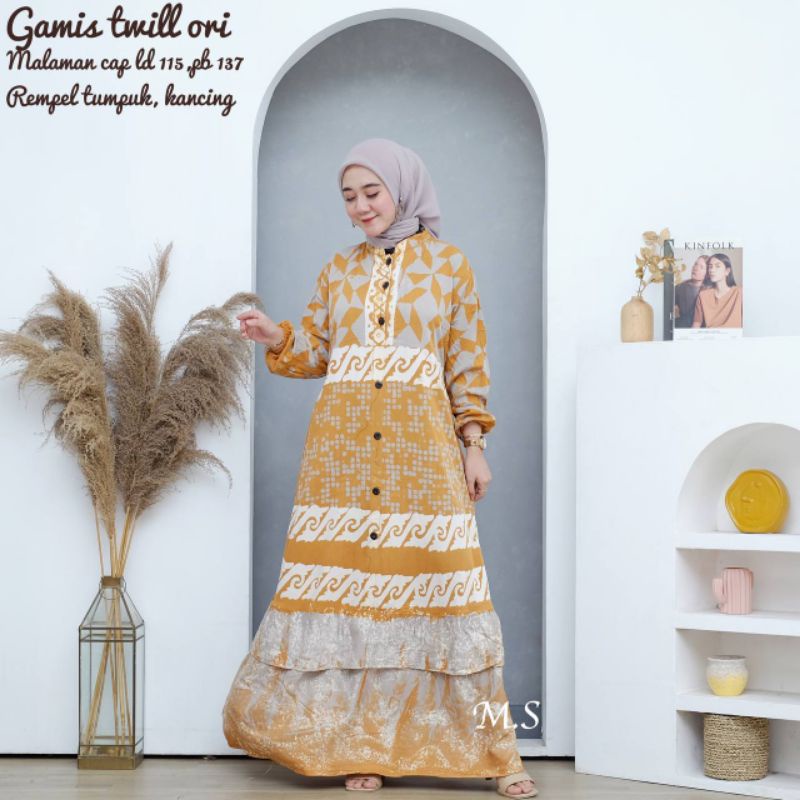 Gamis Twil Ori Gamis Batik Cap Malaman Karetan Gamis Busui Kancing Depan Jumbo Model Rempel Bawah su