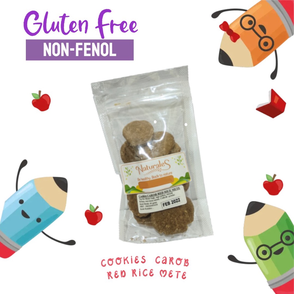 

Cookies NF Carob Red Rice Mete | Gluten Free | Non Fenol | Aman bagi Autism, ADHD, Hiperaktif | Naturales | 80 gr