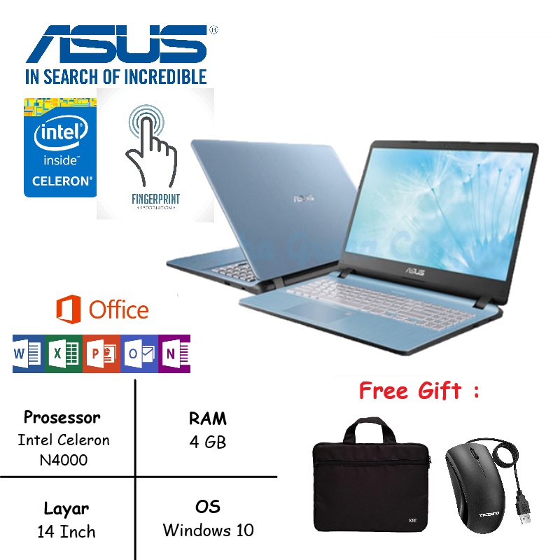 Laptop ASUS VIVOBOOK A407 INTEL N4000 RAM 8GB SSD 512GB WINDOWS 10