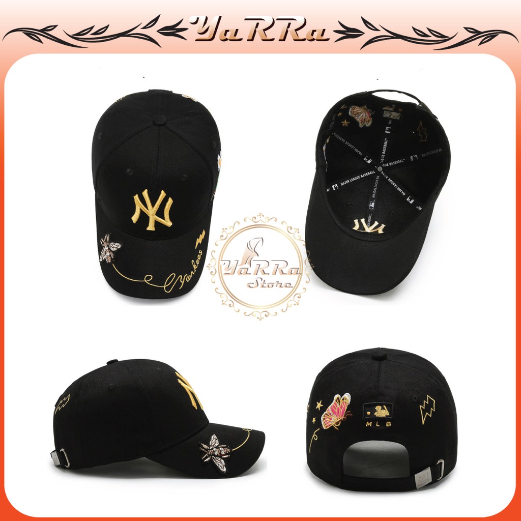 TOPI WANITA KOREA SNAPBACK NY DISTRO BASEBALL CAP YANKEES MOTIF BORDIR KUPU KUPU TQC