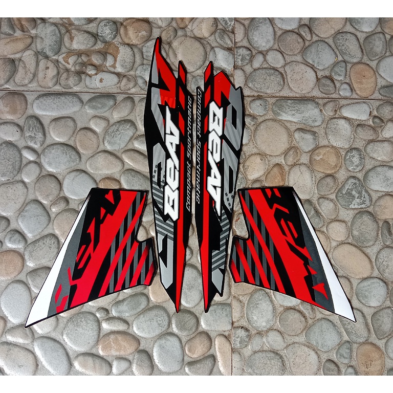 stiker striping motor Honda Beat new 2021 full hitam merah