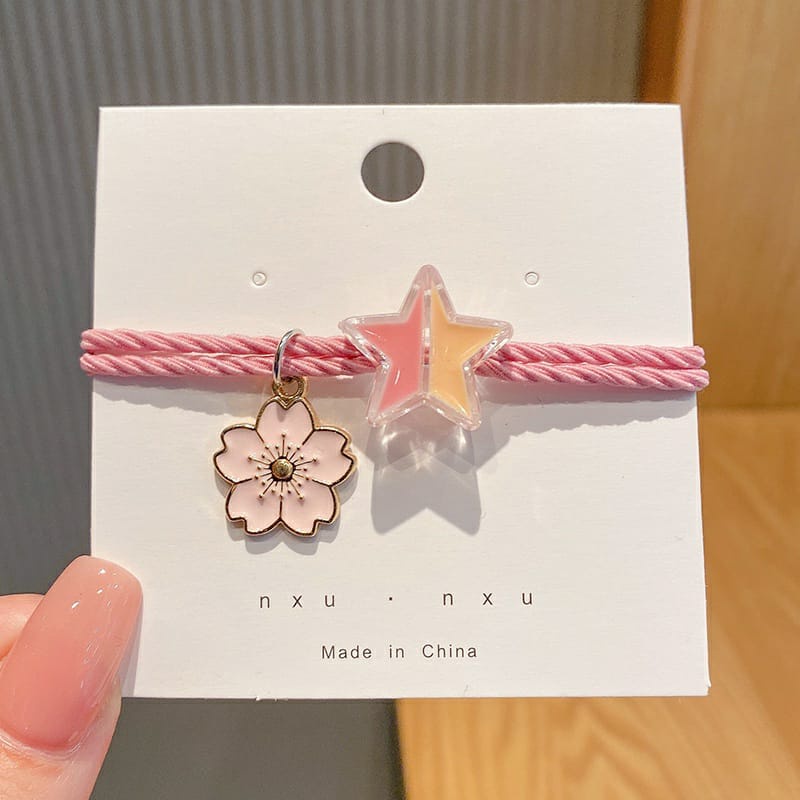 Gelang Karet Rambut Anak Premium Korea Pink Kado Cewek Peremuan Bintang