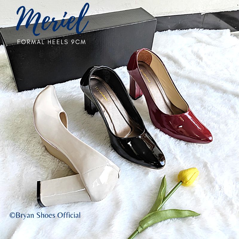 Bryan Meriel Pantofel Heels Tahu Glossy Polos 9cm Formal Kantor Sepatu Jumbo Oversize 36-40 41 42 43