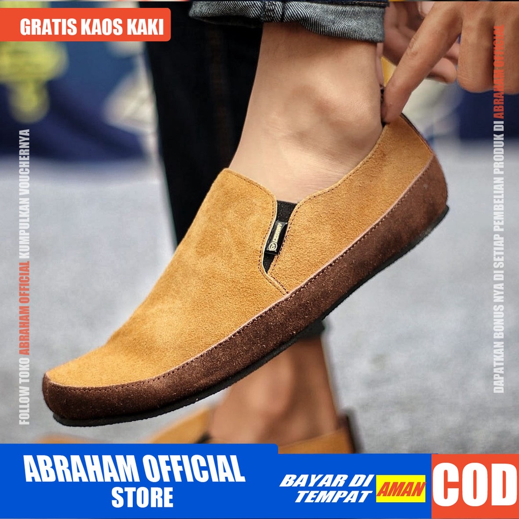 ABRAHAM Sepatu Casual Slip On Pria Kulit Asli Suede