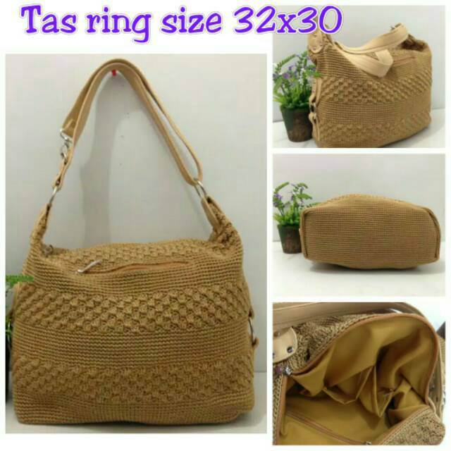 

Tas rajut ring kotak 30x30 cm